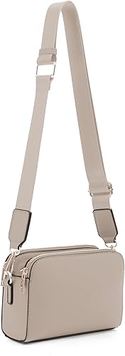 EVVE Crossbody Bags for Women Trendy Triple Zip Small Crossbody Camera Bag Purse with Wide Guitar Strap