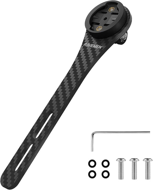 Ravemen Integrated Handlebars Out Front Mount Compatible with Garmin Bike Computer, Carbon Fiber Road Bike Mount Compatible with Action Camera, Hammerhead Karoo, COOSPO, iGPSPORT