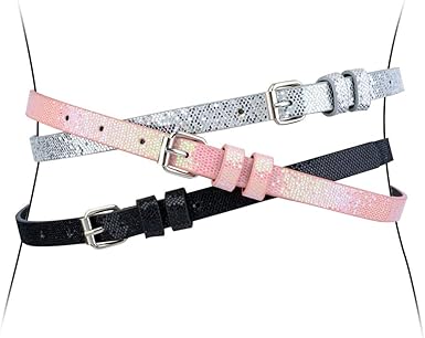 Belts for Girls 3 Pack Teen Kids Fashion Preffered PU Leather Glitter Belt Fit Pant 19"-30"