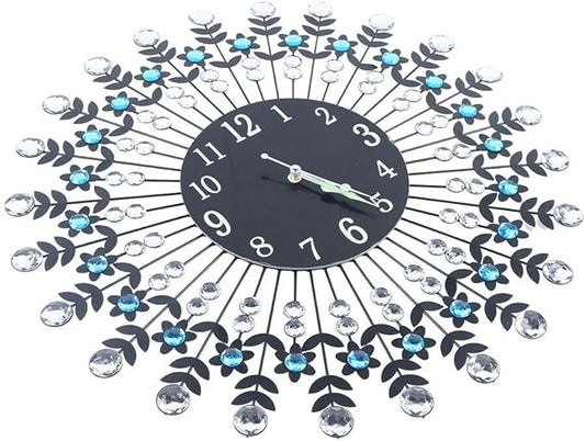 YIYIBYUS Large Modern 3D Crystal Design Wall Clocks 23.6'' Wooden Silent Non Ticking Vintage Clocks Wall Clock Luxury Home Decor Glow in Night Indoor Wall Clock Kitchen Clock