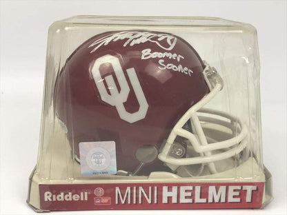 Autographed/Signed Adrian Peterson Boomer Sooner Oklahoma Sooners Mini College Football Helmet Beckett BAS COA