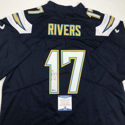 Autographed/Signed Philip Rivers Los Angeles LA Dark Blue Football Jersey Beckett BAS COA