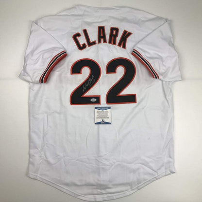 Autographed/Signed Will Clark San Francisco White Baseball Jersey Beckett BAS COA