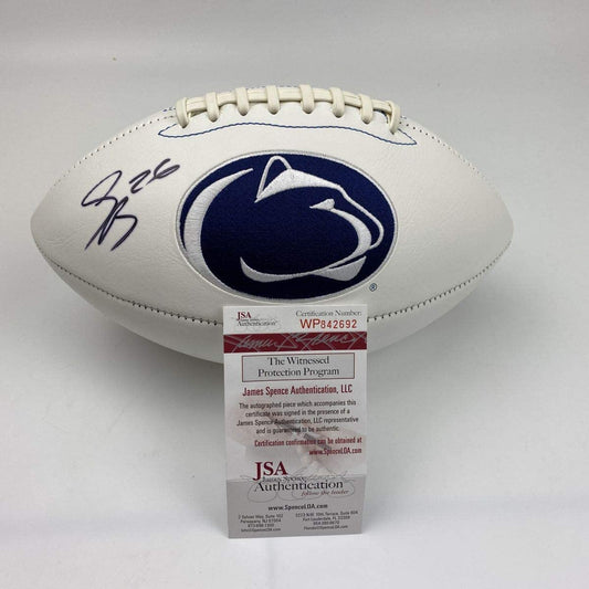 Autographed/Signed Saquon Barkley Penn State Nittany Lions Full Size White Panel Logo Football JSA COA