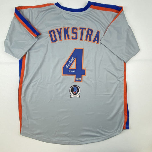 Autographed/Signed Lenny Dykstra Nails New York Grey Baseball Jersey Beckett COA