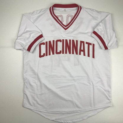 Autographed/Signed Pete Rose 4256 Cincinnati White Baseball Jersey JSA COA