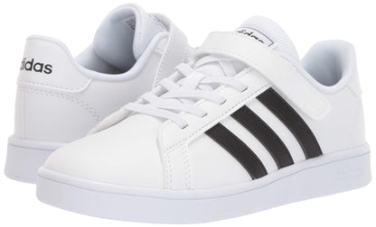 adidas unisex child Grand Court - Kids Sneaker, White/Black/White, 13.5 Little Kid US