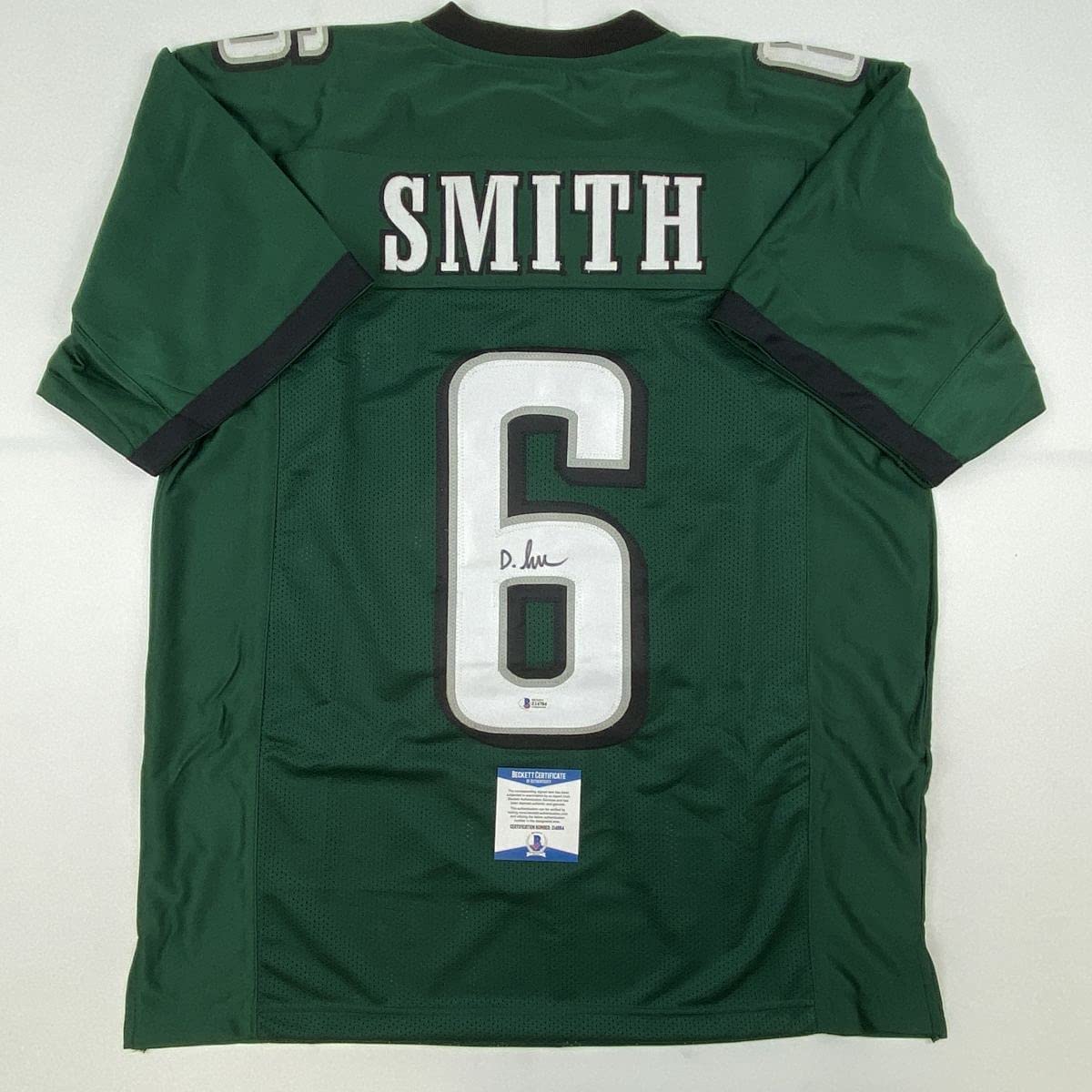Autographed/Signed Devonta Smith Philadelphia Green Football Jersey Beckett BAS COA