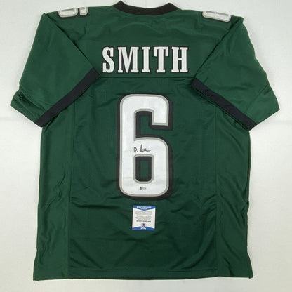 Autographed/Signed Devonta Smith Philadelphia Green Football Jersey Beckett BAS COA