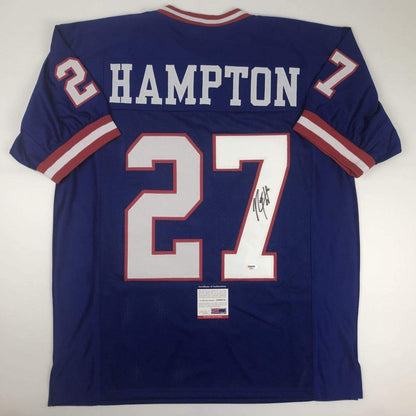 Autographed/Signed Rodney Hampton New York Blue Football Jersey PSA/DNA COA