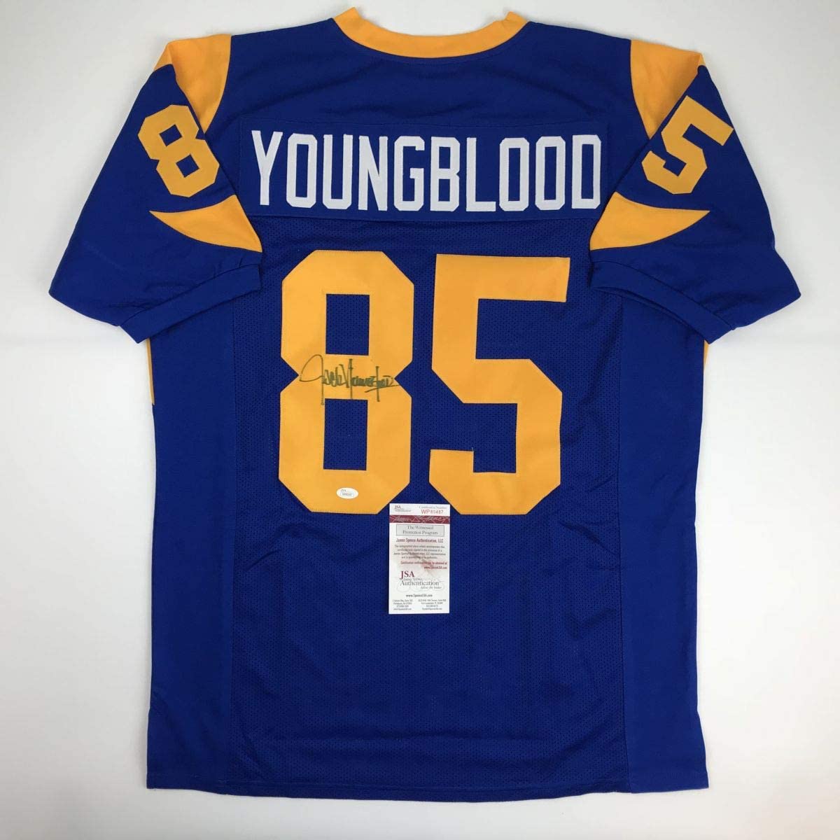 Autographed/Signed Jack Youngblood Los Angeles LA Blue Football Jersey JSA COA