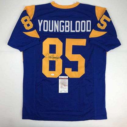 Autographed/Signed Jack Youngblood Los Angeles LA Blue Football Jersey JSA COA