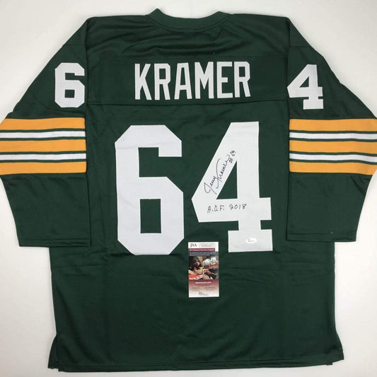 Autographed/Signed Jerry Kramer HOF 2018 Green Bay Green Football Jersey JSA COA
