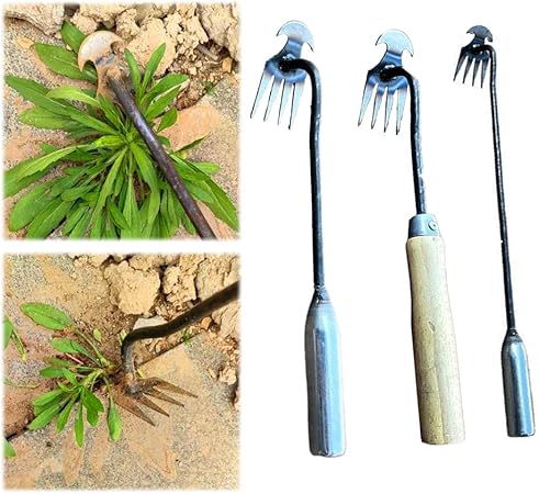 2024 Upgrade Weeding Artifact Uprooting Weeding Tool, Premium Gardening Hand Weeder Tools Weeding Artifact Uprooting Weeding Tool 4 Teeth Manganese Steel Removal Weed Tool (A+B+C)
