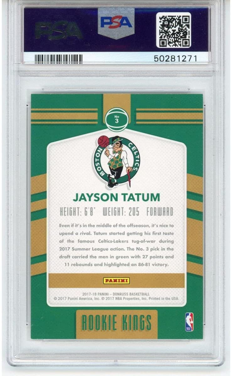 Graded 2017-18 Panini Donruss Jayson Tatum #3 Rookie Kings RC Basketball Card PSA 10 Gem Mint
