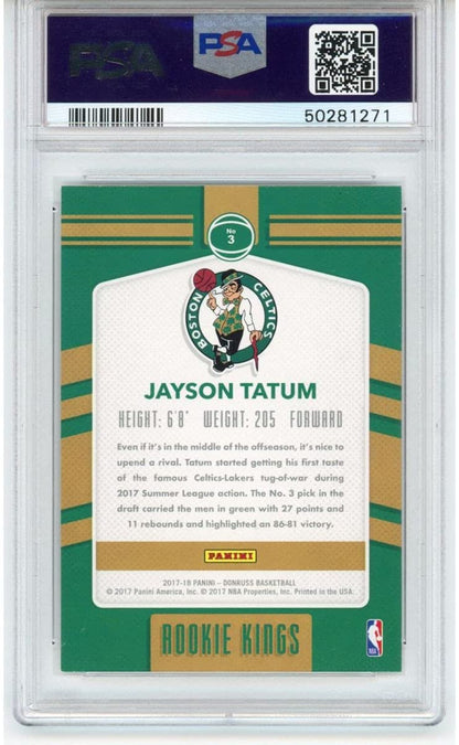 Graded 2017-18 Panini Donruss Jayson Tatum #3 Rookie Kings RC Basketball Card PSA 10 Gem Mint