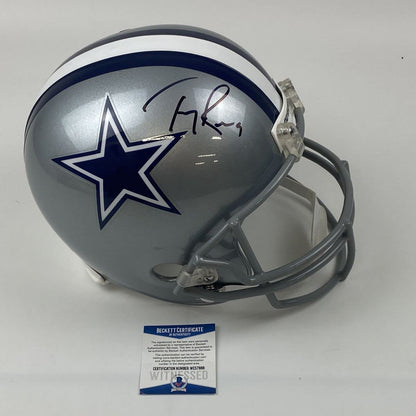 Autographed/Signed Tony Romo Dallas Cowboys Full Size FS F/S Replica Football Helmet Beckett BAS COA