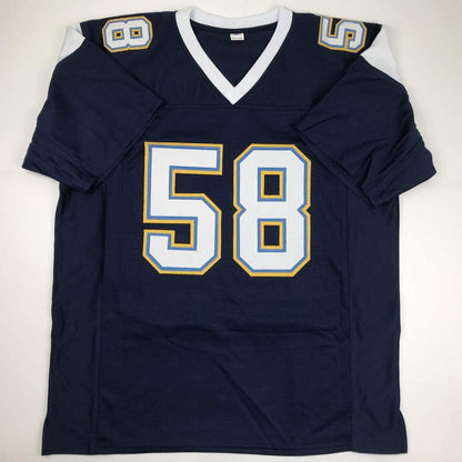 Autographed/Signed Thomas Davis Sr. Los Angeles LA Dark Blue Football Jersey JSA COA