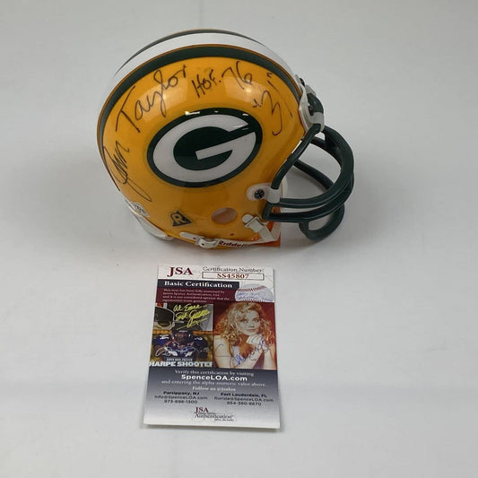 Autographed/Signed Jim Taylor HOF 76 Green Bay Packers Football Mini Helmet JSA COA