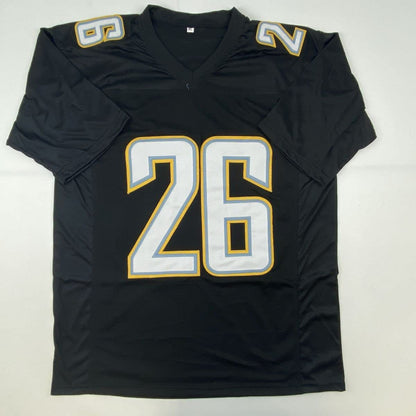 Autographed/Signed Asante Samuel Jr. Los Angeles LA Black Football Jersey JSA COA