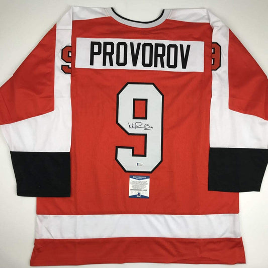 Autographed/Signed Ivan Provorov Philadelphia Orange Hockey Jersey Beckett BAS COA