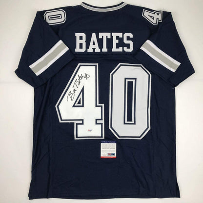 Autographed/Signed Bill Bates Dallas Dark Blue Football Jersey PSA/DNA COA