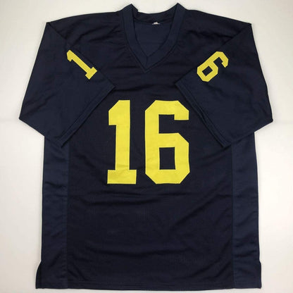 Autographed/Signed Denard Robinson Michigan Blue College Football Jersey JSA COA