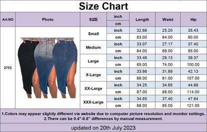 Gradient Midi Jean Skirts for Women Long Denim Skirt with Slit Pockets Stretch High Waist Pencil Jean Skirt