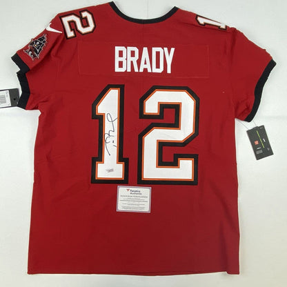 Autographed/Signed Tom Brady Tampa Bay Buccaneers Red Authentic Nike Elite Football Jersey Fanatics COA
