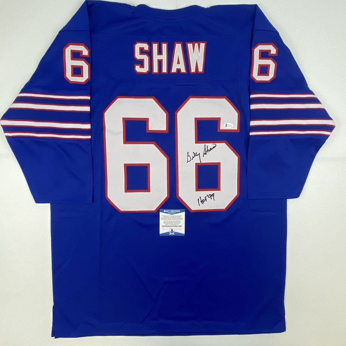 Autographed/Signed Billy Shaw HOF 99 Buffalo Blue Football Jersey Beckett BAS COA