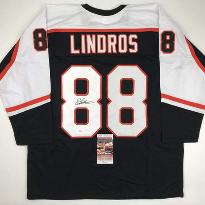 Autographed/Signed Eric Lindros Philadelphia Black Hockey Jersey JSA COA