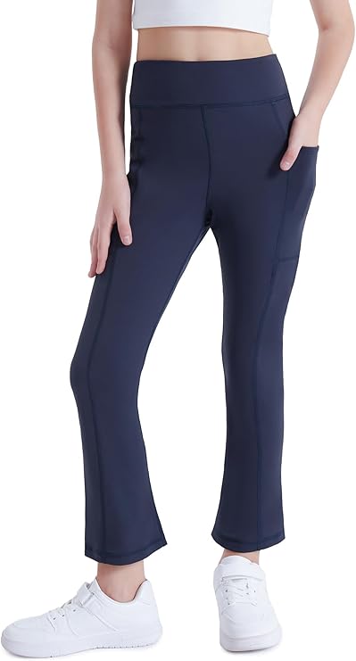 DIPUG Girls Flare Leggings Yoga Pants with Side Pockets Extra Stretch Ideal for Dance Jazz Sports and Everyday Wear