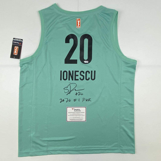 Autographed/Signed Sabrina Ionescu 2020#1 Pick New York Liberty Green Basketball Jersey Fanatics COA