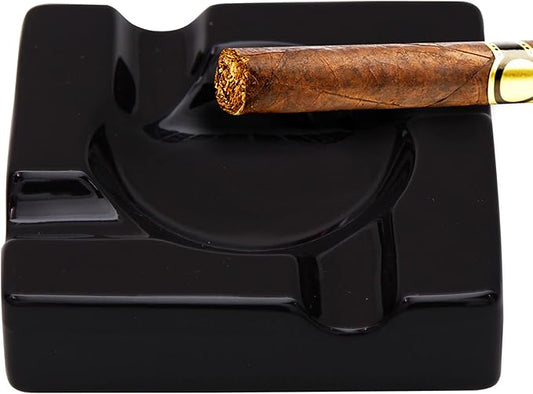 Cigar Ashtray Outdoor Cigarette Ash Tray Š—– 5.9 inch Ceramic Ashtrays Black Glossy Cigar Rest for Indoor, Outdoor, Patio, Home, Office Use Š—– Cigar Accessories Gift Set for Men and Women