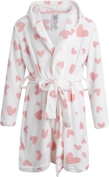 Rene Rofe Girls Robe - Cozy Plush Ultra Fleece Hooded Bathrobe with Holiday Prints - Warm Belted Dress Robe for Girls (6-16)