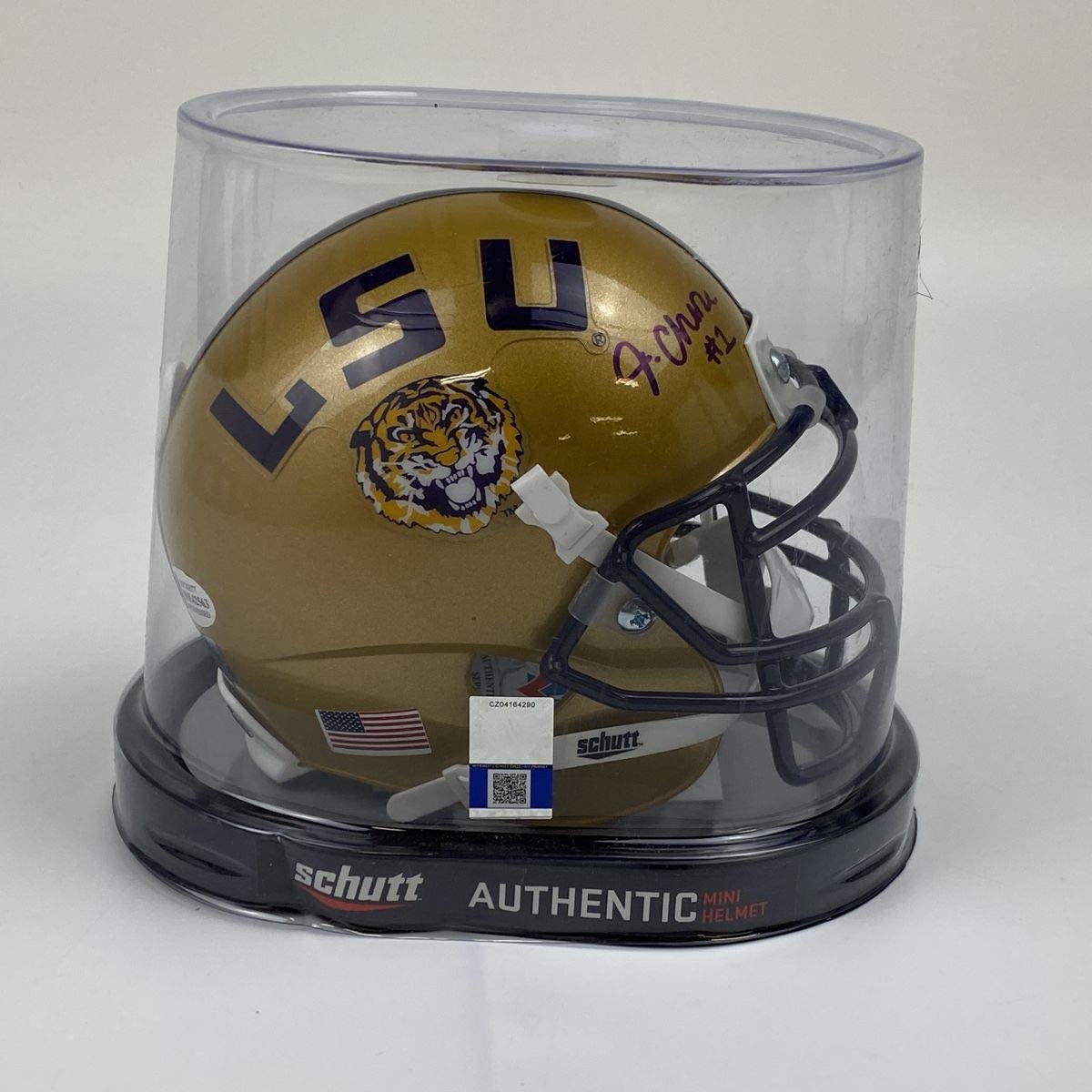 Autographed/Signed Ja'Marr Chase LSU Tigers Gold College Football Mini Helmet Beckett BAS COA