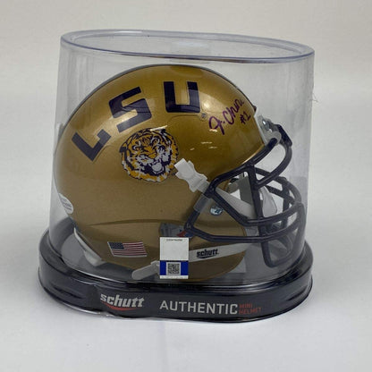 Autographed/Signed Ja'Marr Chase LSU Tigers Gold College Football Mini Helmet Beckett BAS COA