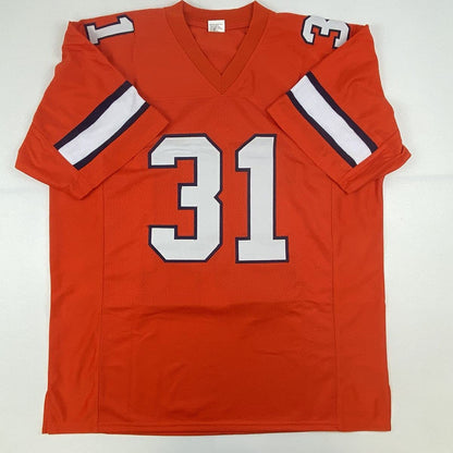 Autographed/Signed Justin Simmons Denver Retro Orange Football Jersey PSA/DNA COA