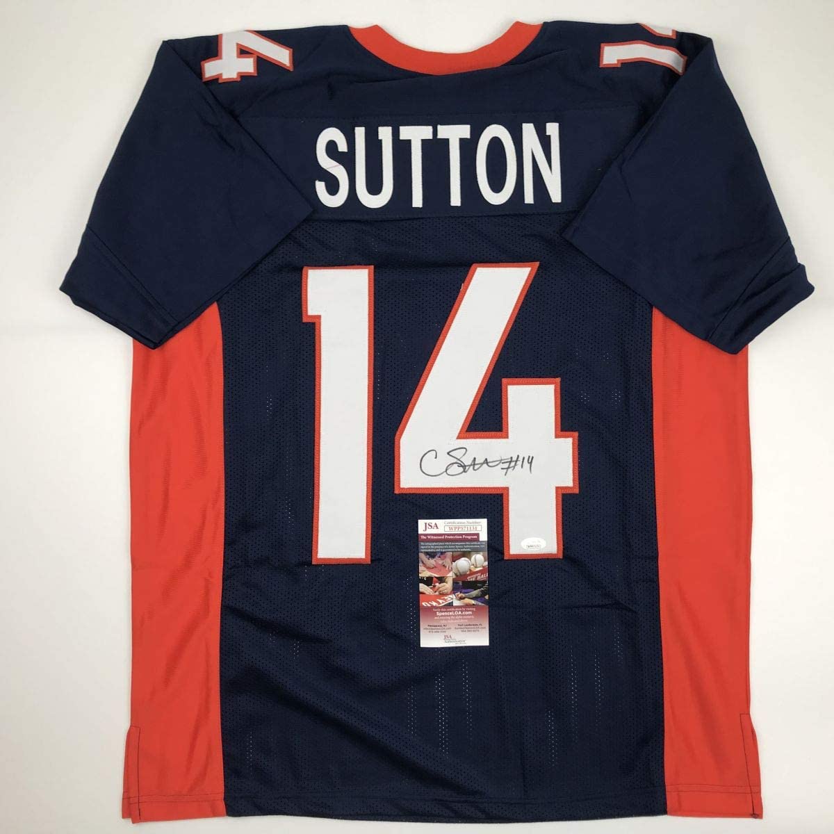 Autographed/Signed Courtland Sutton Denver Blue Football Jersey JSA COA