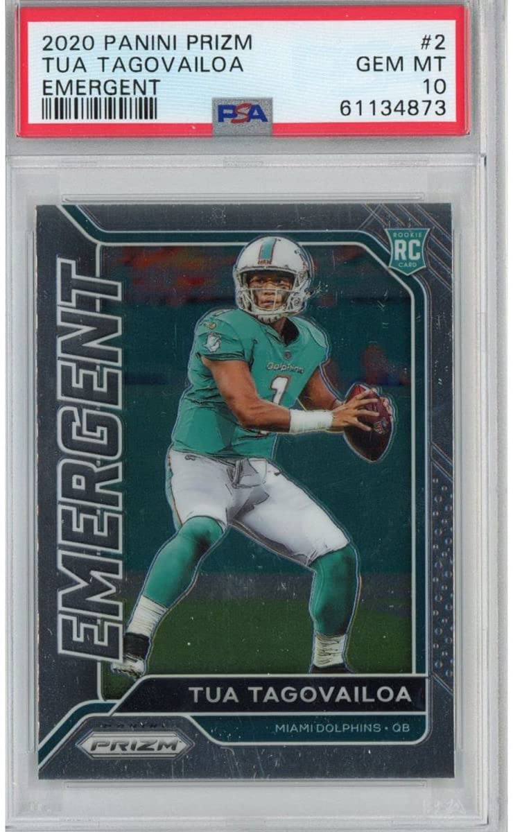 Graded 2020 Panini Prizm Tua Tagovailoa #2 Emergent Rookie RC Football Card PSA 10 Gem Mint