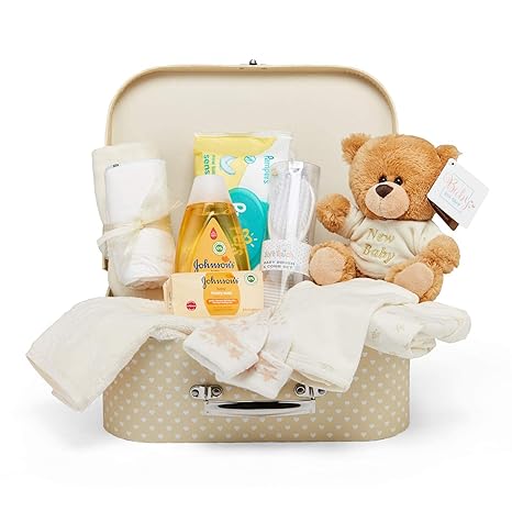 Baby Box Shop Unisex - 12 pcs Neutral Baby Essentials - Baby Gift Hampers, Gender Neutral Baby Gift Basket Hampers, Baby Gender Reveal Gift Set - Cream