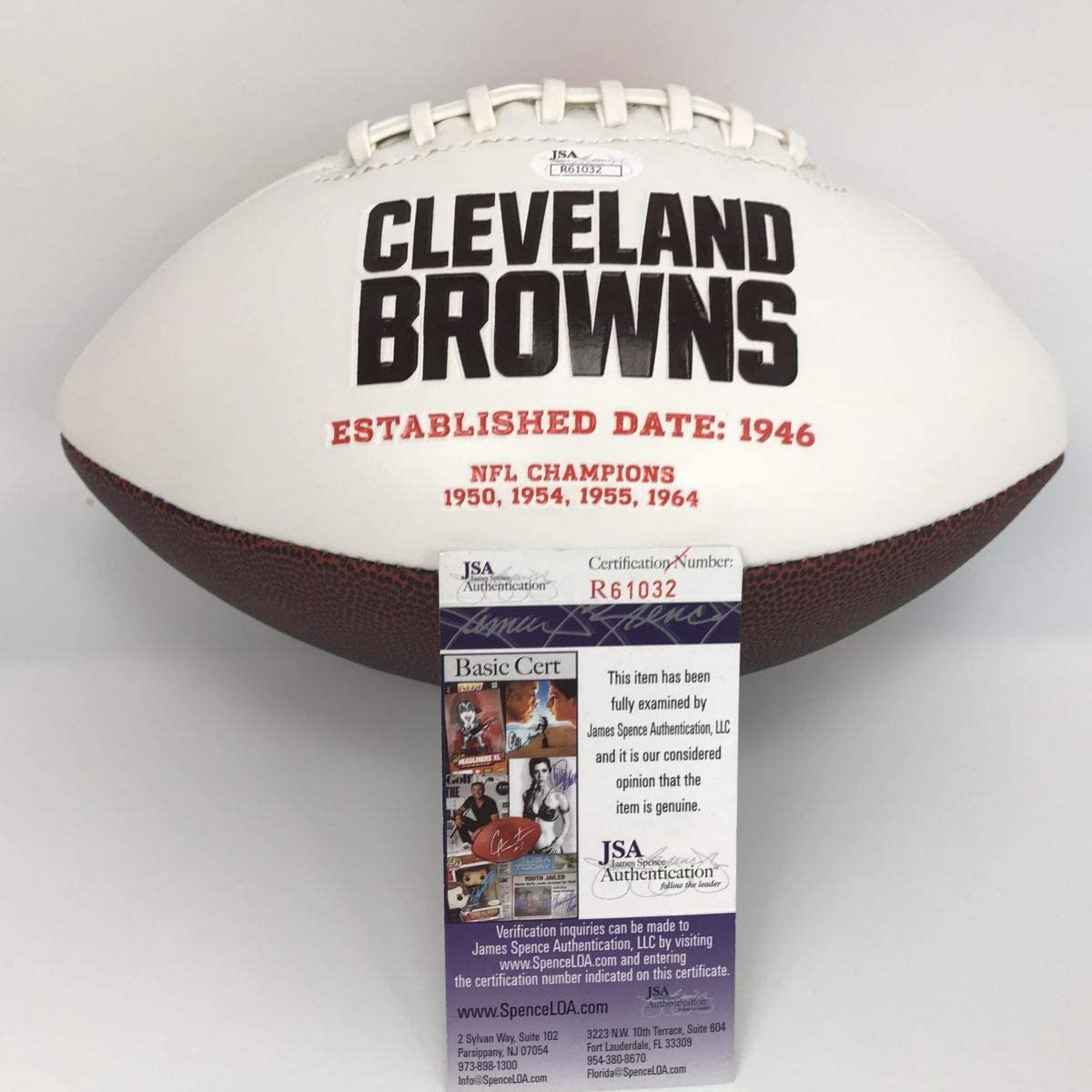 Autographed/Signed Jim Brown HOF 71 Cleveland Browns FS White Panel Logo Football JSA COA