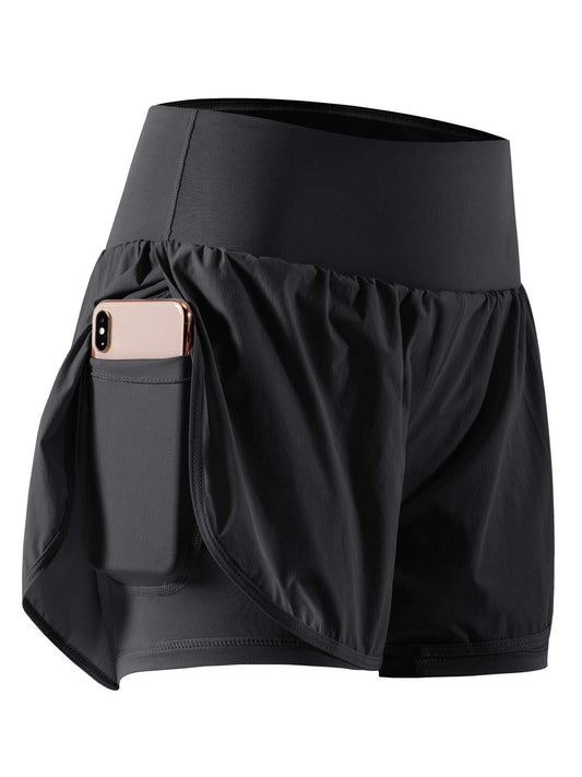 CADMUS 2 in 1 Women's Workout Shorts Athletic Gym Running Shorts for Women Sport Pro Shorts with Phone Pockets,1 Pack, Black, Medium