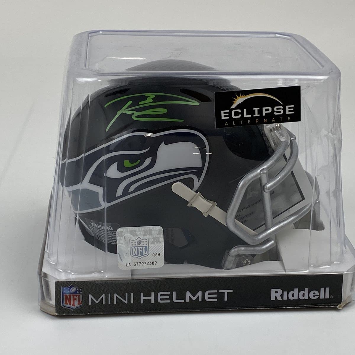 Autographed/Signed Russell Wilson Seattle Seahawks Eclipse Football Mini Helmet Beckett BAS COA