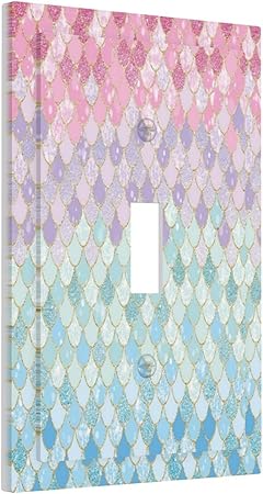 Colorful Mermaid Scales 1 Gang Light Switch Cover Decorative Single Toggle Wall Plate Electrical Switchplate Home Decor for Girls Bedroom Kids Baby Nursery Living Room Decorate