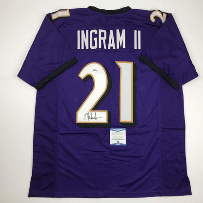 Autographed/Signed Mark Ingram II Baltimore Purple Football Jersey Beckett BAS COA