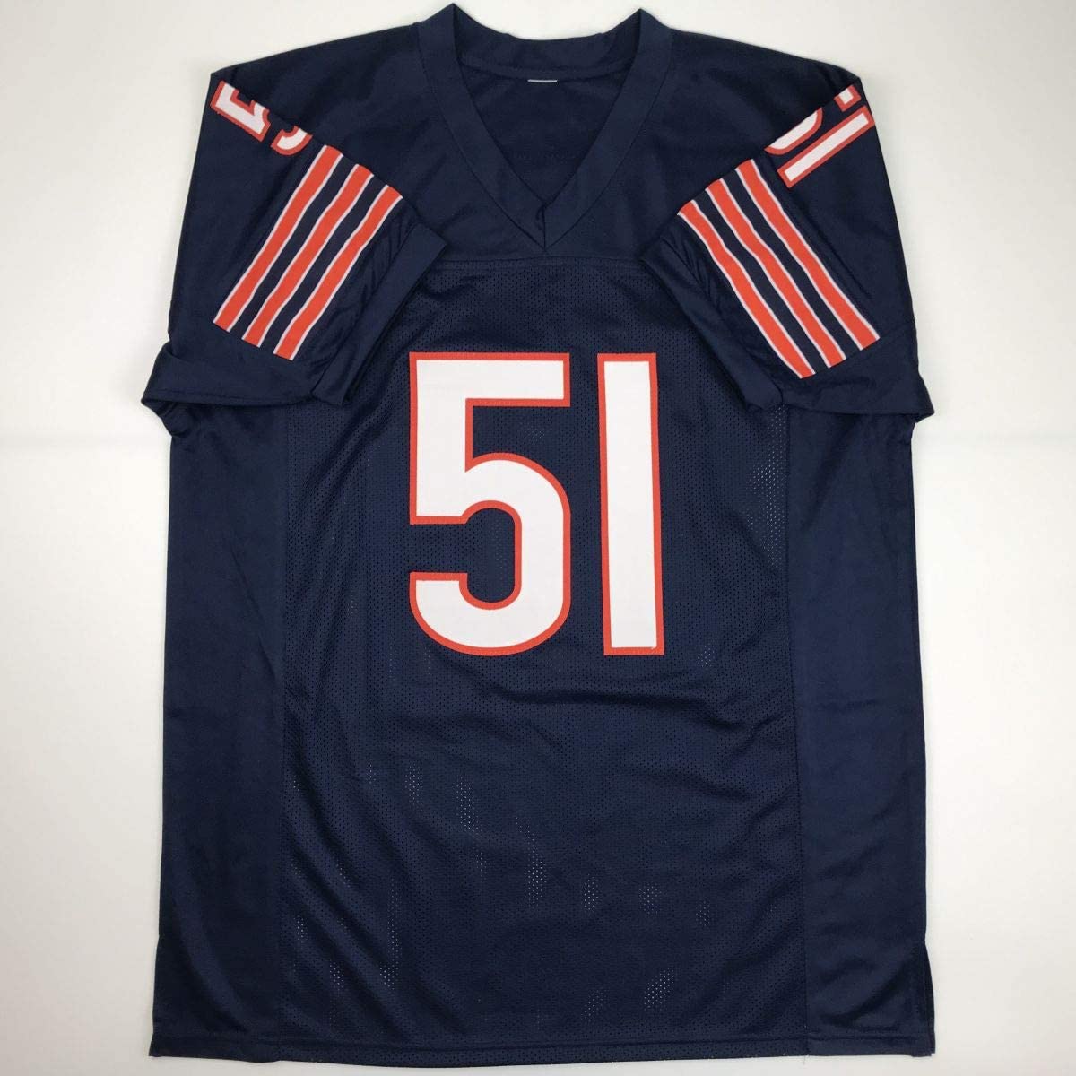 Autographed/Signed Dick Butkus HOF 79 Chicago Blue Football Jersey Beckett BAS COA