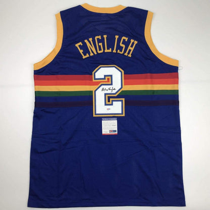 Autographed/Signed Alex English Denver Blue Basketball Jersey PSA/DNA COA