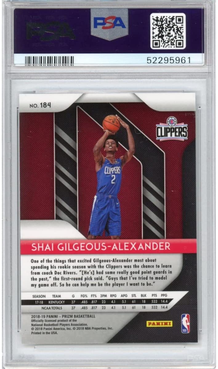 Graded 2018-19 Panini Prizm Shai Gilgeous-Alexander #184 Rookie RC Basketball Card PSA 10 Gem Mint
