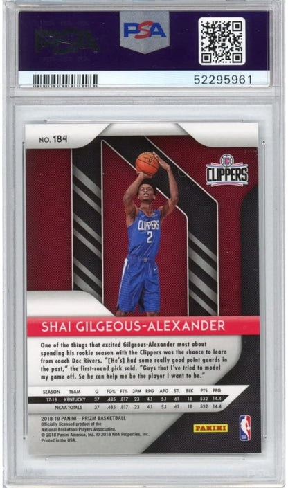 Graded 2018-19 Panini Prizm Shai Gilgeous-Alexander #184 Rookie RC Basketball Card PSA 10 Gem Mint